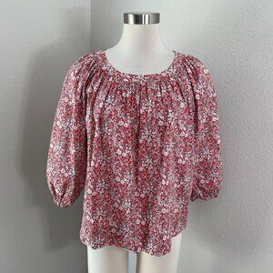 J Crew Liberty Fabric Womens Small Red Floral Blouse 3/4 Sleeve Shirt Top